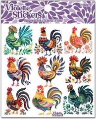 Violette Stickers 2 Sheets Colorful Roosters Whimsical Patterns Rooster