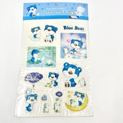 Morning Glory Blue Bear Babu Large Glitter Puffy Sticker Sheet 8.5×11 Korea