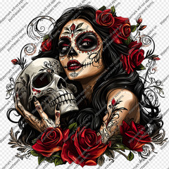 USA Veteran Made Sugar Skull Woman Red Gothic La Catrina Rose Skull Removable