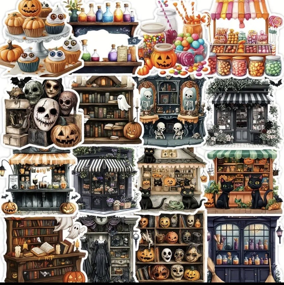 10pcs Halloween Store Front Stickers- Scrapbook, Journal, DIY Crafts & Cards
