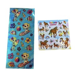 Vtg LISA FRANK 90s 2 FULL SHEET Brown Horse RAINBOW CHASER & Beach Girl Surfer