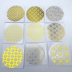 4pc Random Japanese Patterns Stickers Gold & Multicolor Kawaii Seal Japan