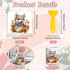 18 Sheets Rub on Transfers for Crafts, Dog and Flowers 3.6″X3.9″ UV DTF Cup Wrap