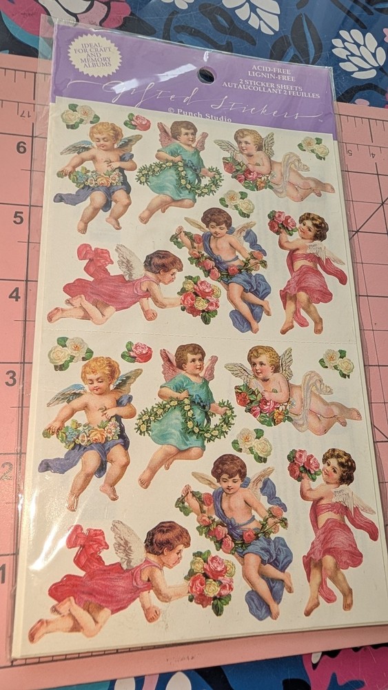 Vintage Stickers The Gifted Line Punch Studio Cherub Stickers 2 Sheets (4mods)
