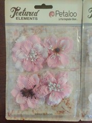 Lot 5 Petaloo Floral Embellishments Textured Flowers Burlap Blossom #30