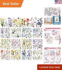 Elegant Floral Adhesive Transfers – 12 Sheets for DIY Decor, 5.5 x 5.7 Inches