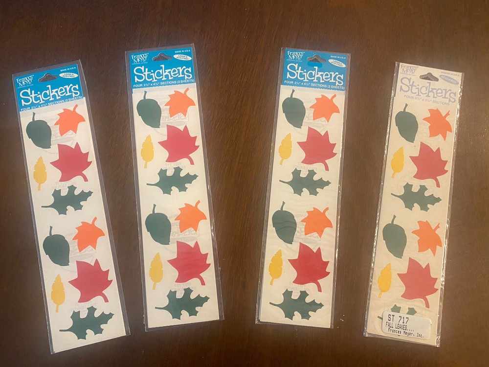 FRANCES MEYER Autumn Leaf Stickers Lot Of 4 Pkgs Vtg NIP 2 Sheets Per Pkg