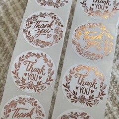 36 Rose Gold Thank You Stickers, 1” Round Floral Foil Labels, Envelope Seals