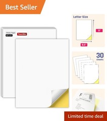 30 Count Laser & Inkjet Printable Sticker Paper – White Matte Labels 8.5″ x 11″