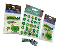 5 St. Patrick’s Crafts – 3 Pks Stickers + 2 Ribbon Shamrock Pot Gold Jolee’s 3D