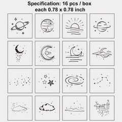 16 Pcs Planet Moon Stars Cloud Wooden Rubber 0.79 x inches, Wood Color