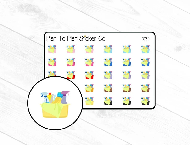 1034~~Cleaning Supplies Bucket Planner Stickers.
