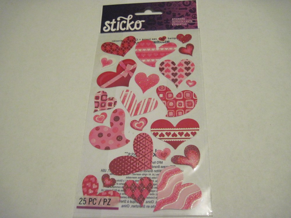 Crafts Stickers Sticko Hearts Funky Bows Red Pink White Patterns Stripes Dots