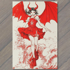 STICKER Devil Girl Ice Cream Tentacles Chaos City Retro Horror Red Ink