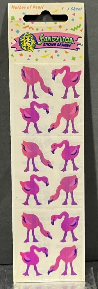 Rare Vintage Stickers NIP Sandy Lion Mother Of Pearl Opal Iridescent Flamingo