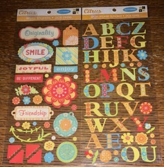 Lot Of 2 DCWV Citrus Glittered Alphabet Friendship Joy Smile Joyful Enjoy Flower