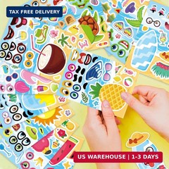 24 Sheets Summer Stickers, Make a Face Sticker for Kids, Hawaii Tropical Pool Be