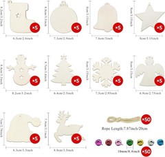 ricluck 50PCS Unfinished Wooden Christmas Ornaments, 10 Styles Unfinished Cra…