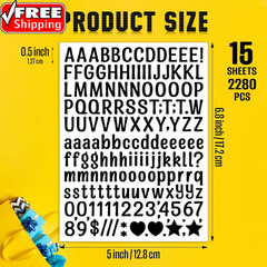 15 Sheet Small Letter Stickers – 1/2 Inch Black Vinyl Self Adhesive Alphabet Num