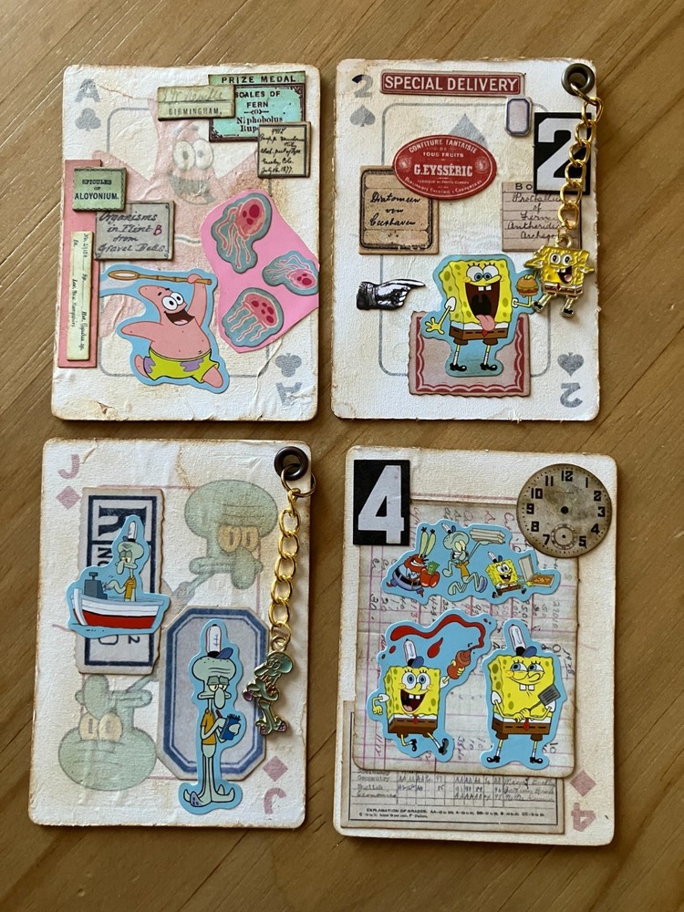 Spongebob Handcrafted Altered Playing Cards Junk Journal Scrapbooking