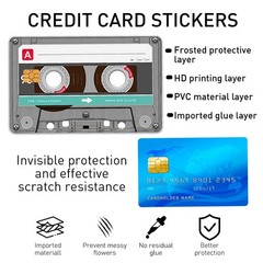 4PCS Audio Tape Credit Card Skin Stickers Set, Waterproof Debit Colourful