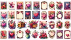 Set Of Love Valentines Embellishments Junk Journal Scrapbook PICK A SET