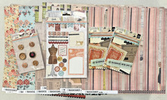 Basic Grey Lucille Scrapbook LOT 12 X 12 Paper Chipboard, Snippets & Buttons