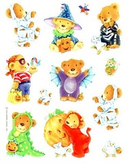 3 Sheets Teddy BEARS in Halloween Costumes Scrapbook Stickers Mummy Dragon Bat