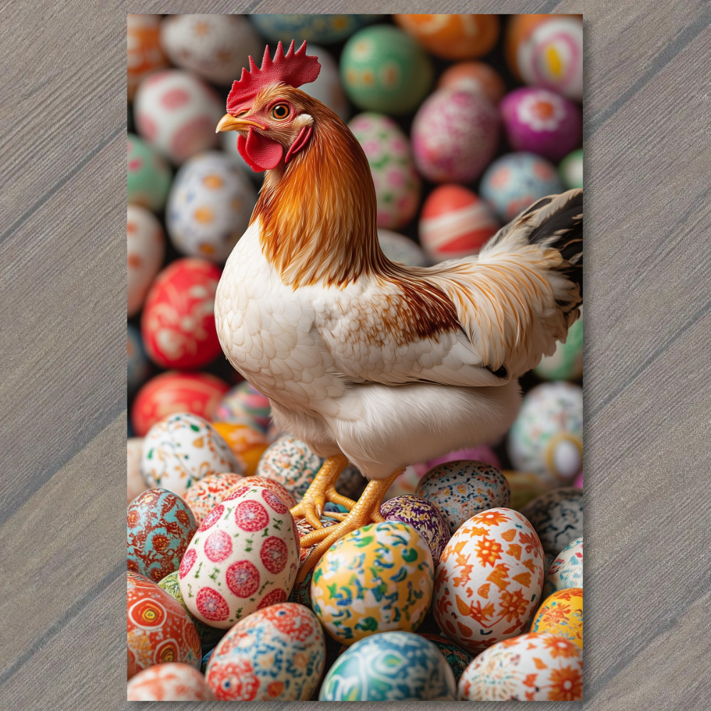 STICKER Rooster Chicken Standing Easter Eggs Colorful Festive Spring Farmyard