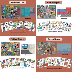 4Pcs 3D Scene Stickers for Room Decor, DIY Miniature Landscape Stickers
