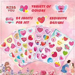 Valentines Stickers 24 Sheets Colorful Love Heart for Kids,