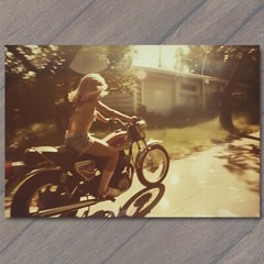 STICKER Young Girl On Motorcycle Cute Beautiful 70s Vibe Photo Funny 1970s