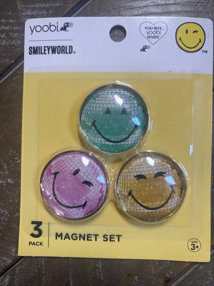 Yoobi SmileyWorld 3 Pack Magnet Set Smiley Faces School Supplies NWT