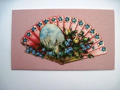 Precious Little 1800’s Die Cut of Fan w/ Flowers and Castle *
