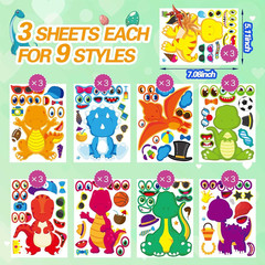 27 Sheet Dinosaur Stickers, Make Your Own Dinosaur Stickers for Kids，Make a Face