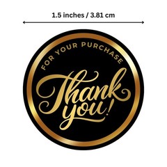 1.5in Gold Black Thank You Stickers Waterproof Vinyl for Small Business