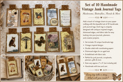 Set of 10 Handmade Vintage Junk Journal Tags – Mushrooms, Butterflies, Woodland