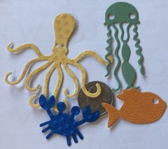 SEA ANIMAL Die-Cuts(8pc)Octopus •Shells•Ocean•Jellyfish•Fish•Crabs•Sand•Vacation