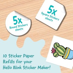 Hello Blink Sticker Maker Refill Pack – 10 Rolls: 5 Round, 5 Square – Makes 400