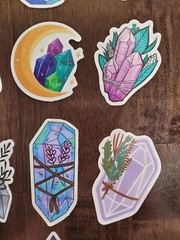 STICKERS x 10 Positive Crystal Plants Moon Crystals Purple Pink Geo CR4