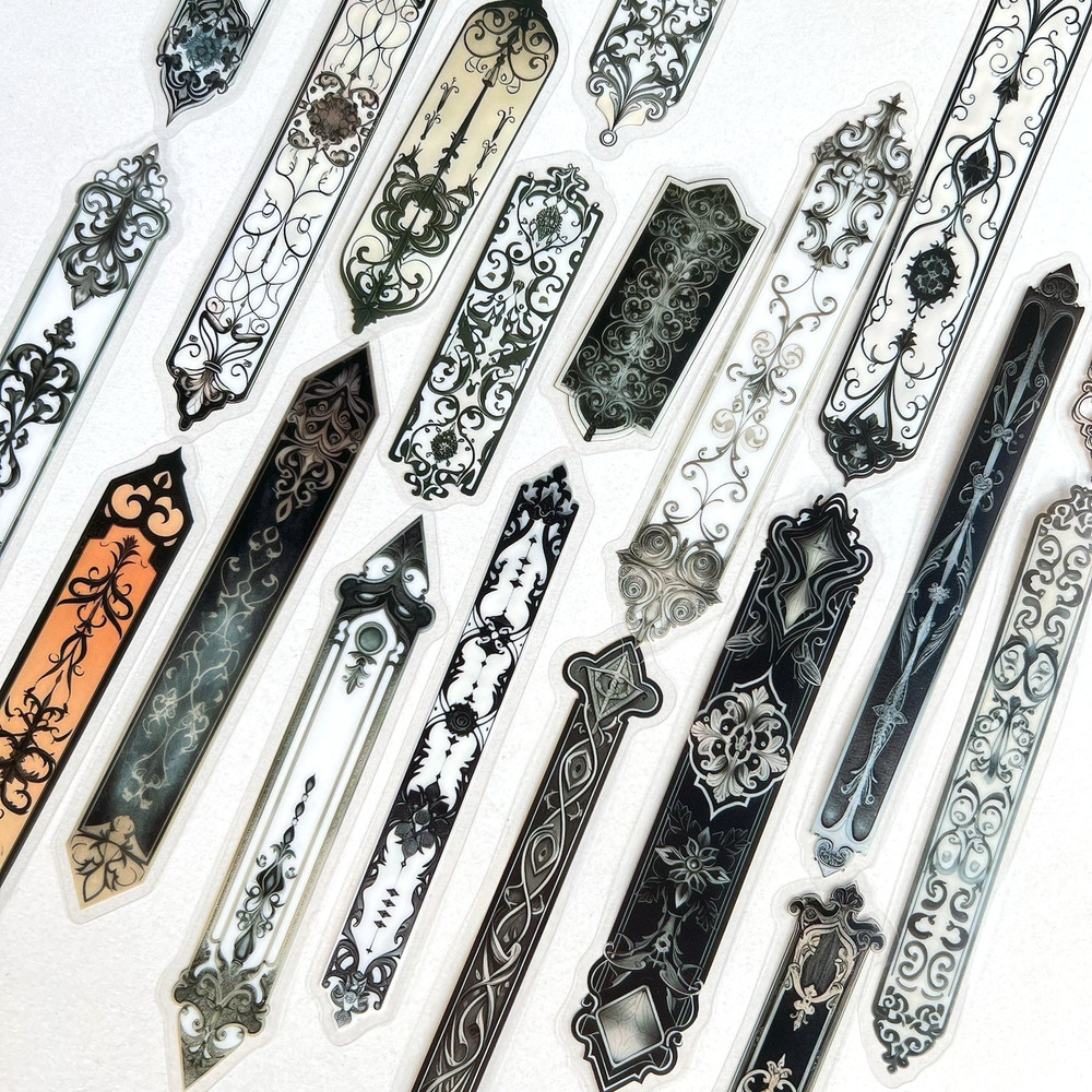 Ornate Gothic Strip Stickers Black Gray Scrapbooking Journaling Collage