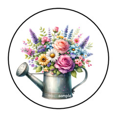 30 WILDFLOWERS IN WATERING CAN ENVELOPE SEALS STICKERS LABELS TAGS 1.5″ ROUND
