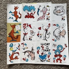 RARE! Dr. Seuss CAT IN THE HAT & FOX in SOCKS Stickers 2 Complete Sheets 8.5×11