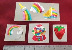 RARE Vintage Mylar Foil Rainbow, Unicorn, Paint Brush,Strawberry Stickers