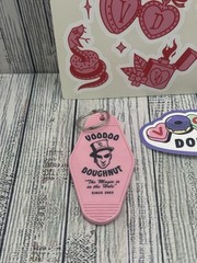 VooDoo Doughnut Sticker Lot Of 3 Items Sticker, tattoo Sticker Sheet & Keychain