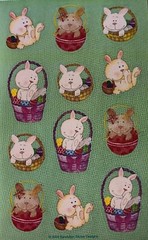 BUNNIES IN BASKET Stickers(12pc) Approx4″x6-1/2″Sandylion•Rabbit•Easter •Eggs
