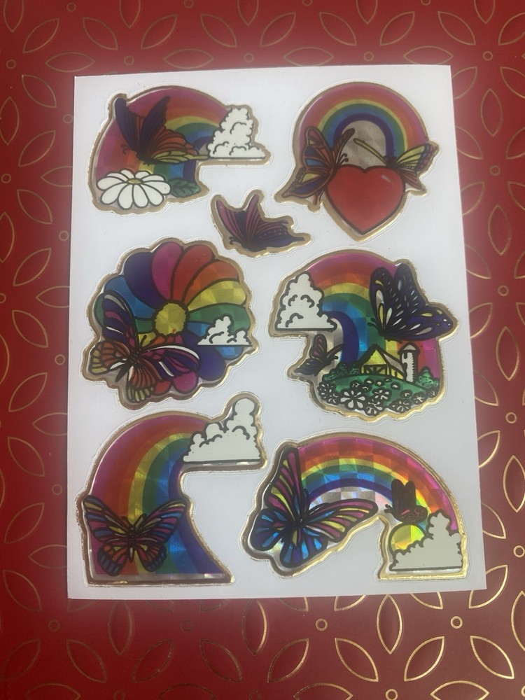 Vintage Kodak Rainbow Butterflies Sticker Sheet Vending Prism 4×3 Inches