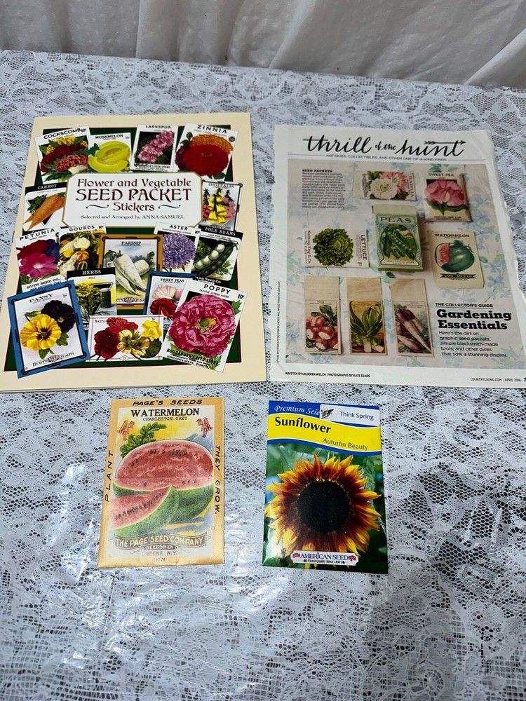 Flower and Vegetable Seed Packet Stickers 2001 plus extras Anna Samuel