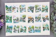 traditional Asia water town green spring sticker｜Chinese Jiangnan river water