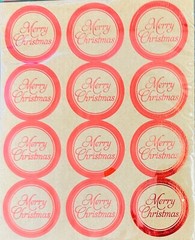 3 sheets Merry Christmas RED Foil Kraft Paper Stickers Envelope Seals Crafts